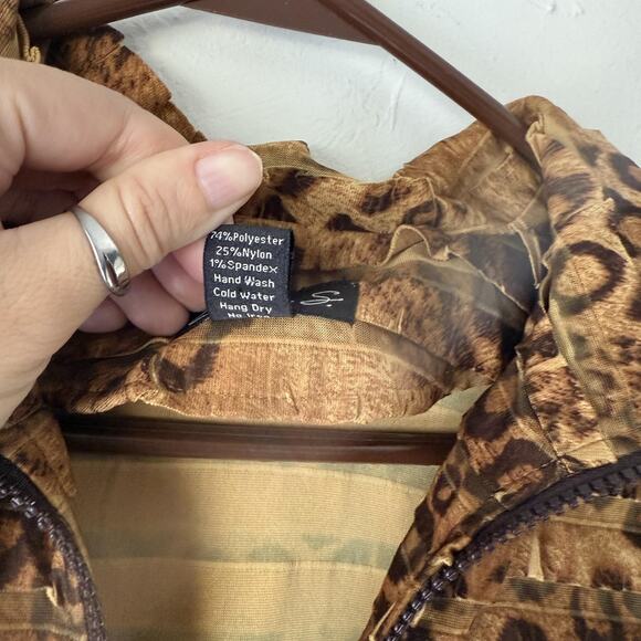 Clara S Jacket Y2k Small Brown Animal Print Textured Full Zip Zipper Pockets - Picture 8 of 9